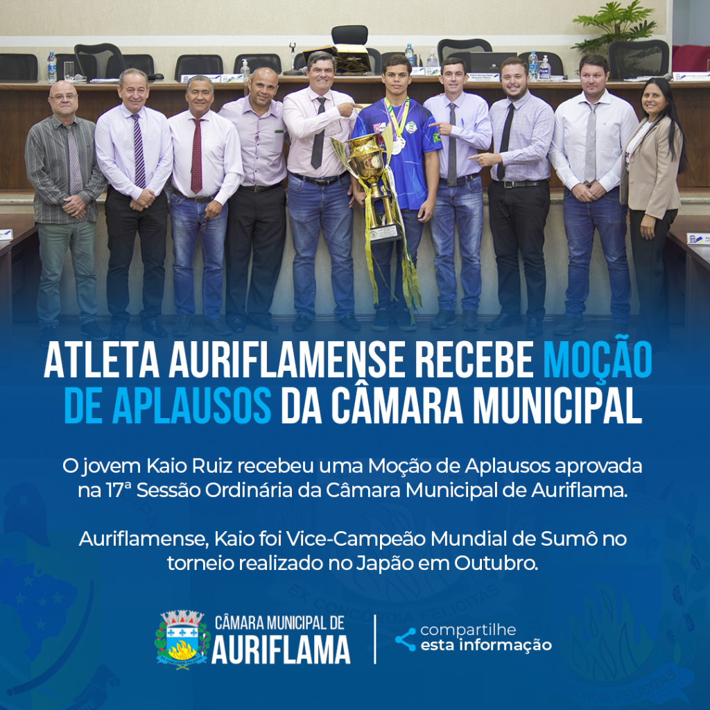 Atleta Auriflamense recebe moção de aplausos por vice-campeonato mundial de sumô